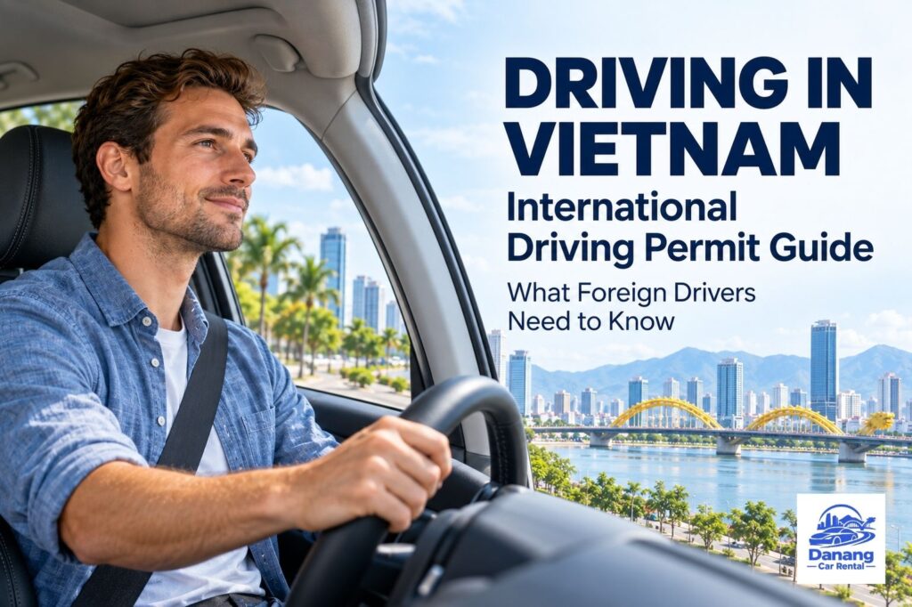 Foreign driver with an international driving permit exploring Vietnam by car